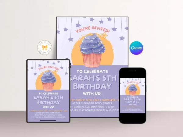 Cupcake Custom Birthday Invitation, Birthday Card Template, Fun Birthday Invitation, Personalized Birthday Invitation