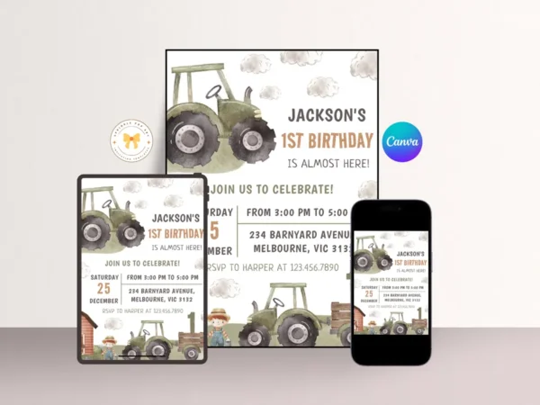 Editable Farm Birthday Invitation Template - Barnyard Party Invite - Farm Animal Birthday Party- Printable Kids Birthday Invitation